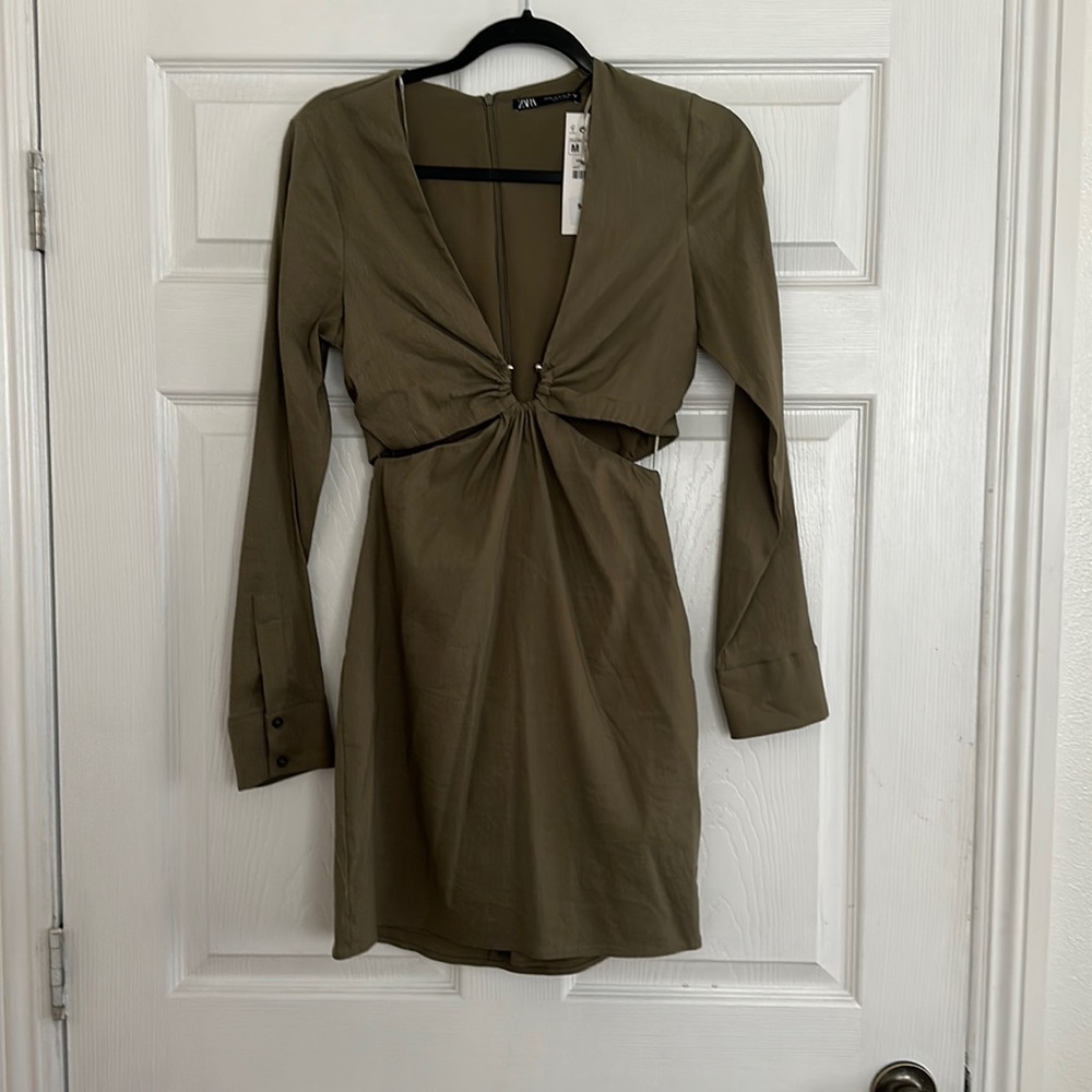 Zara Camp Green Slit dress - Size Med